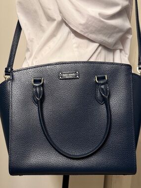 kate spade Navy Blue Pebbled Leather Satchel with Crossbody Strap